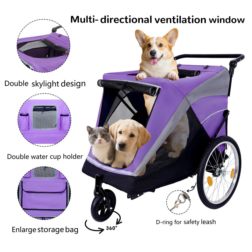 2-in-1 Bike Trailer & Push Cart for Pets - Detachable Bike Hitch & Push Handle Included - Quick Release Wheel, Internal Leash, Dual Cup Pockets and Underneath Storage Bag,  Holds Pets Up to 88 lbs