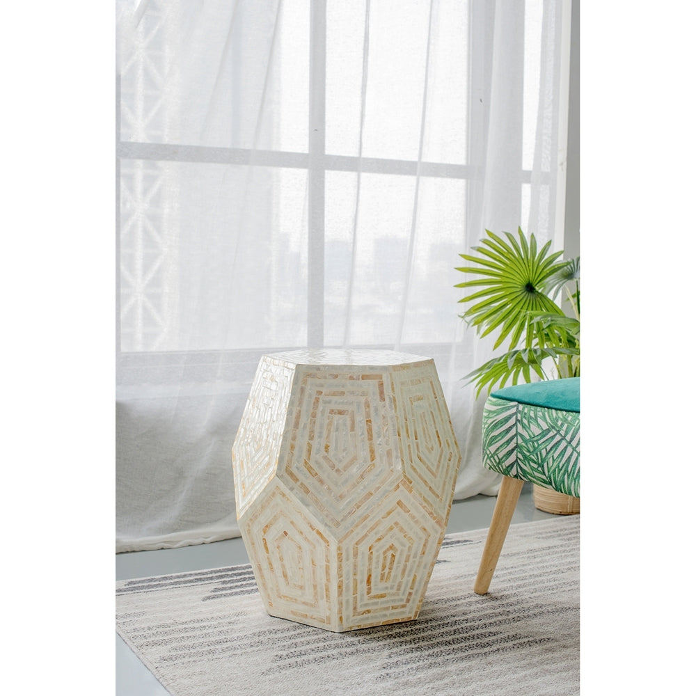 18x18x21" Hexagonal Capes Capiz Stool, Cream/Yellow