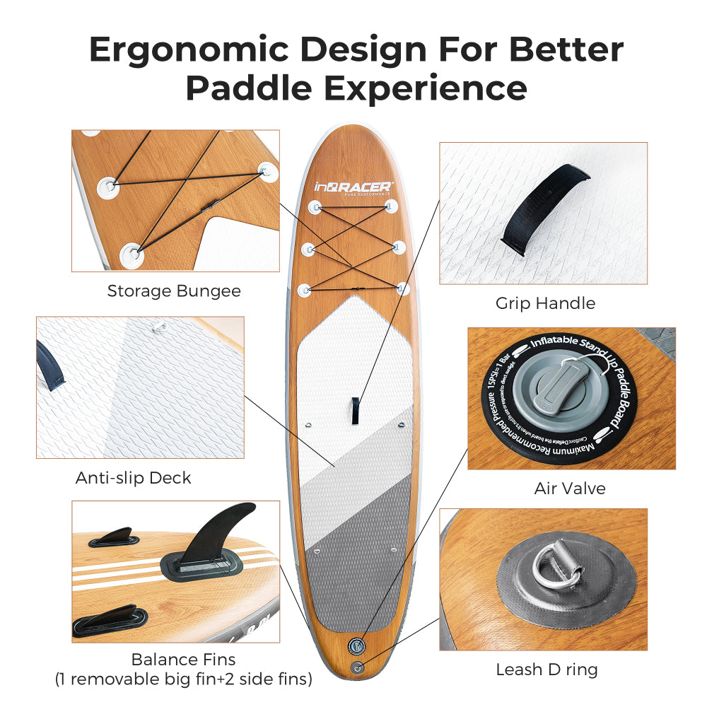 inQracer 11'/10'6" Inflatable Stand Up Paddle Board with Free Premium SUP Accessories & Backpack