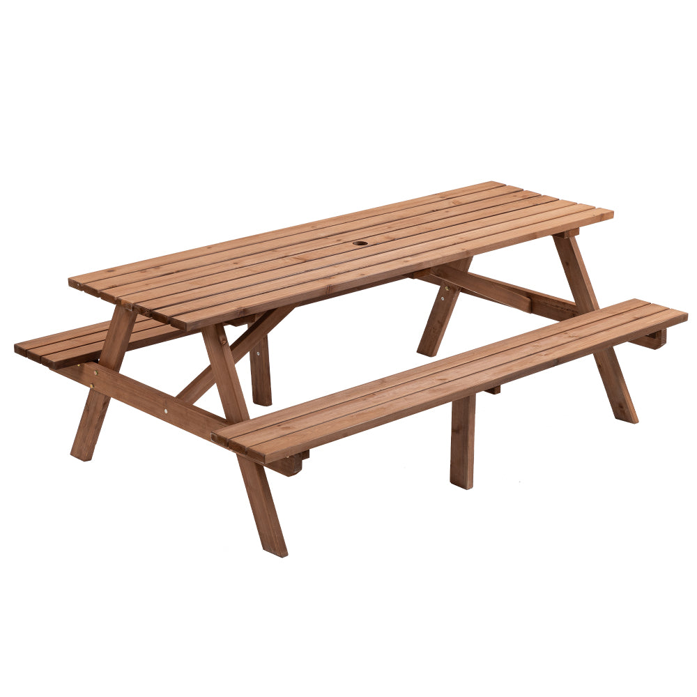 6-Person Circular Outdoor Wooden Picnic Table for Patio, Backyard, Garden, DIY w/ 3 Built-in Benches, 1720lb Capacity - Natural