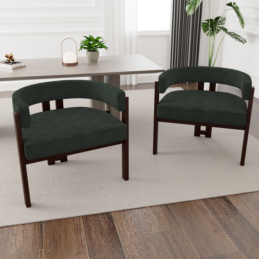Modern Accent Chair Chenille Upholstered Armchair with Open Back 3 Legs Barrel Dining Chair Comfy Side Chair for Living Room/Bedroom/Dining Room Set of 2 (Emerald)