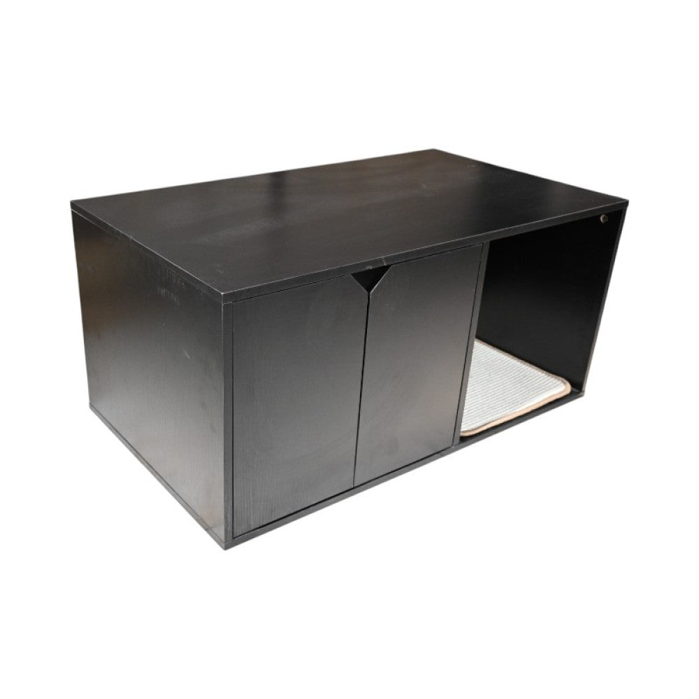 35.83" Cat Litter Box Enclosure Hidden Furniture (Scratch Pad Included), Modern Black Cat House with Corrugated Cardboard Scratching Pad - 35.83" x 20.47" x 17.05", 52 lbs