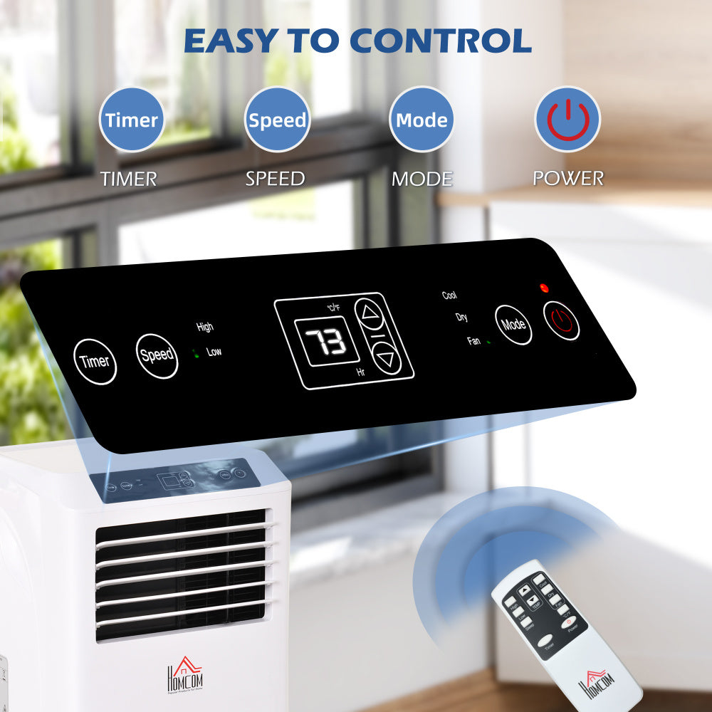 HOMCOM 8000 BTU Mobile Portable Air Conditioner with Cooling, Dehumidifier, Ventilating, Remote Control, 24-Hour Timer, Portable AC Unit for Bedroom, Living Room, Home Office, White