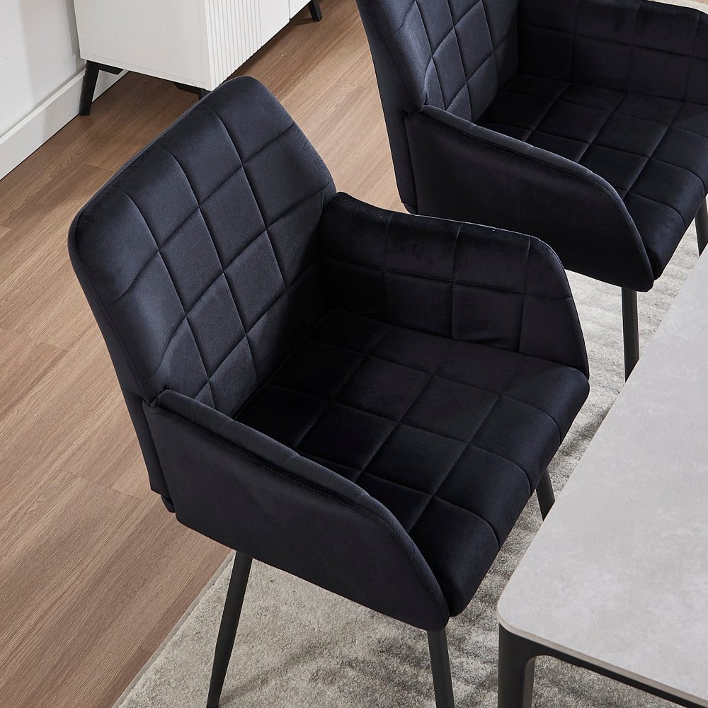 Dining Chairs Set of 2, Upholstered Kitchen Chairs with Comfortable Seat, velvet Dining Chairs with Armrests, Easy to Assemble and Clean, for Dining Room, Kitchen, Living Room,Black