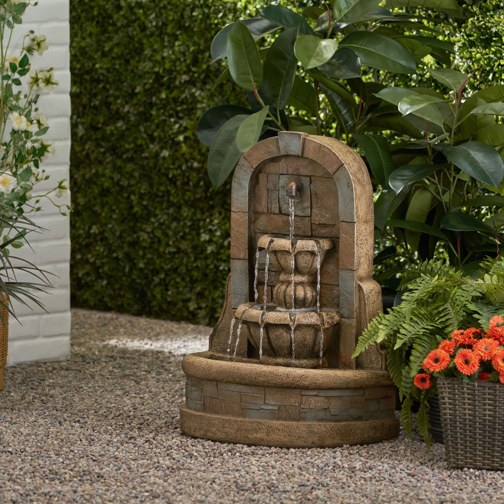 29" High BAGWELL FOUNTAIN Outdoor Weather Resistant Floor Fountain,Stone Gray