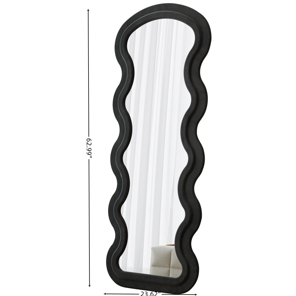 Flannel Full Length Wave  Floor Mirror with Stand for Bedroom living room Hanging or Against The Wall black