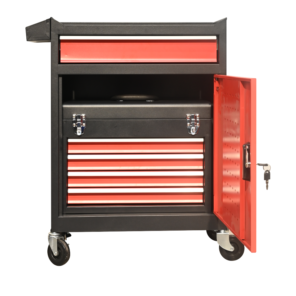 five-Drawer Rolling Tool Chest with Wheels, Detachable Cabinet Storage Tool Box with Drawers, Metal Tool Cart with Toolbox for Garage Workshop WarehouseBLACK+RED