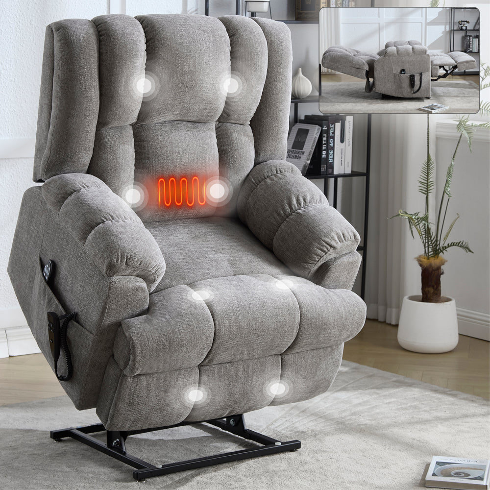 Dual Motor Heat Massage Infinite Position Up to 350 LBS Electric Power Lift Recliners with Power-Remote, Medium-firm and Heavy Duty, Red