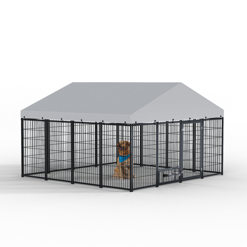Large Dog Kennel Outdoor Pet Pens Dogs Run Enclosure Animal Hutch Metal Coop Fence with Roof Cover. 7.94'L x 4.13'W x 5.95'H.