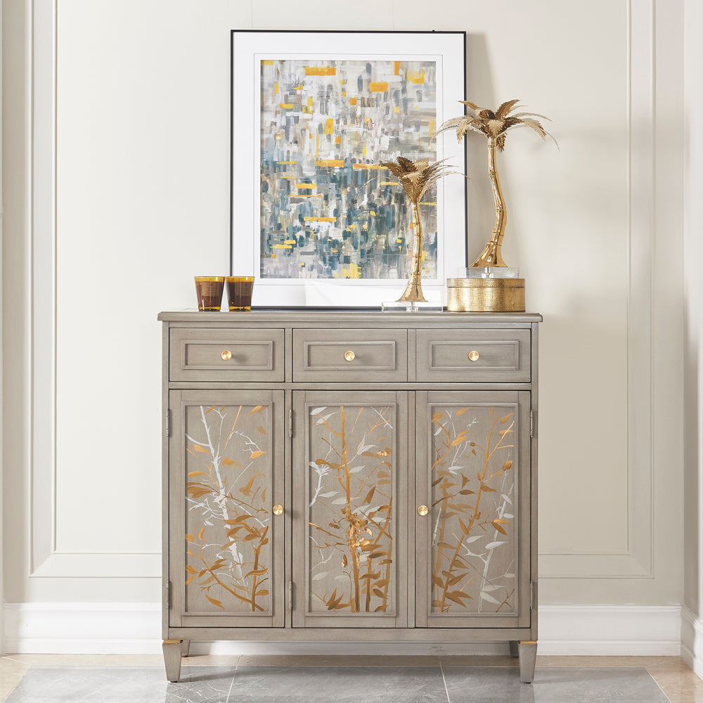 Dauphin Gold Accent 5-Drawer Wood Executive Desk, Natural Brown Wood