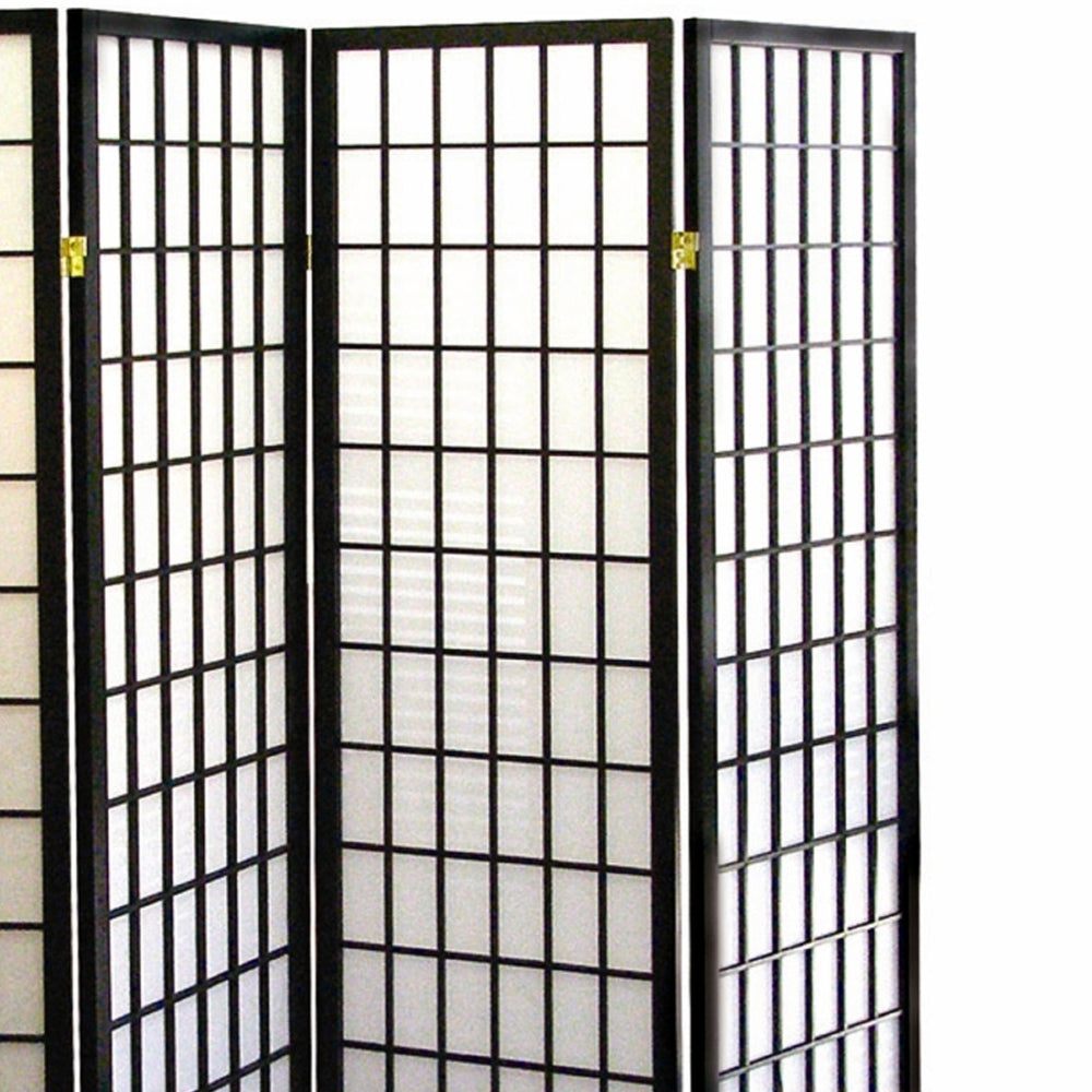 70" Tall 4-Panel Screen / Room Divider, Japanese Style with Black finish