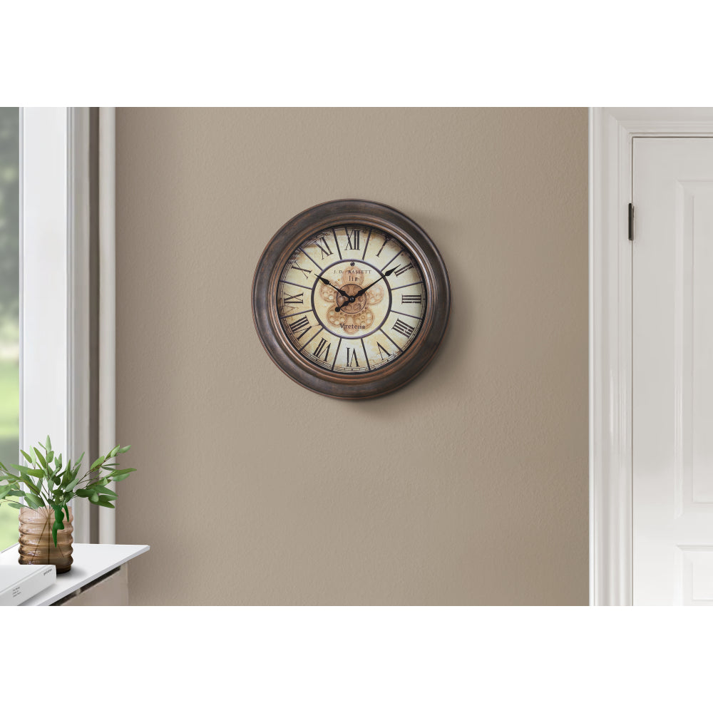 Clocks, 15" Round, Wall Clock, Antique Brown, Transitional