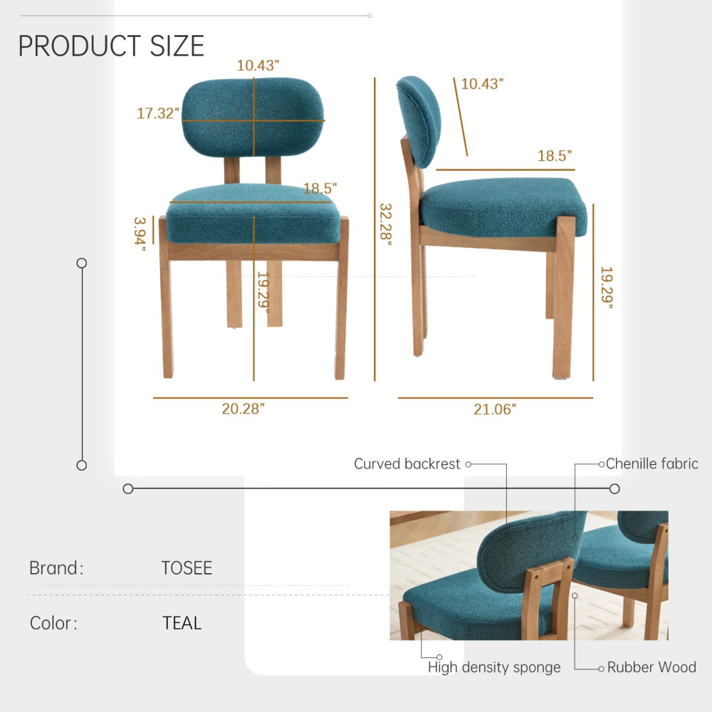 Wooden Dining Chairs Set of 2, Modern Fabric Upholstered Dining Room Chair Kitchen Chairs, Farmhouse Dinner Chair for Kitchen Dining Room