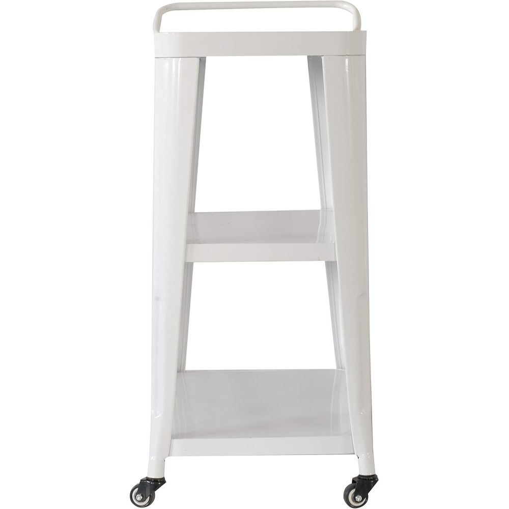 3-Tiered Metal Frame, Industrial Dining Cart with Swivel Wheels, White