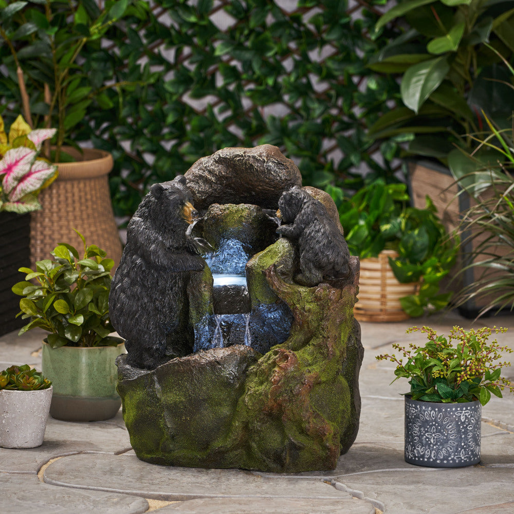 23.75" High Hand Crafted Weather Resistant Floor Fountain, Moss + Black