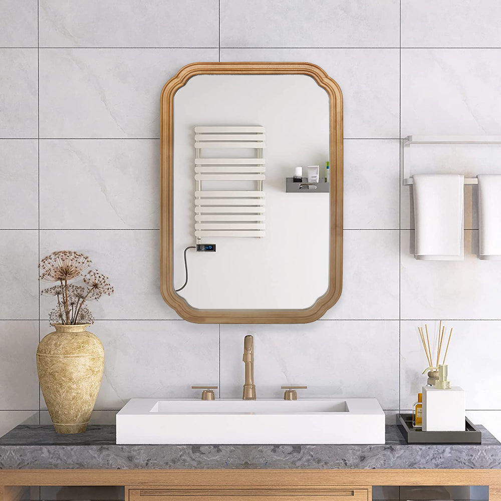 29.72*19.69 inches Functional Mirror with Cabinet, Wood Framed Bathroom Wall Cabinet with Mirror and Adjustable Shelves, Wall Mounted Mirror with Storage for Bathroom