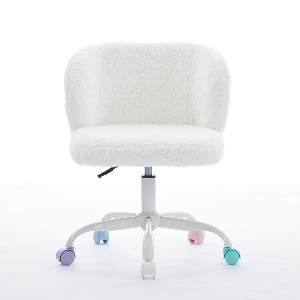 A&A Furniture Office Chair,Artificial rabbit hair Home Office Chair with Metal Base,Adjustable Desk Chair Swivel Office Chair,Vanity Chair(Ivory)