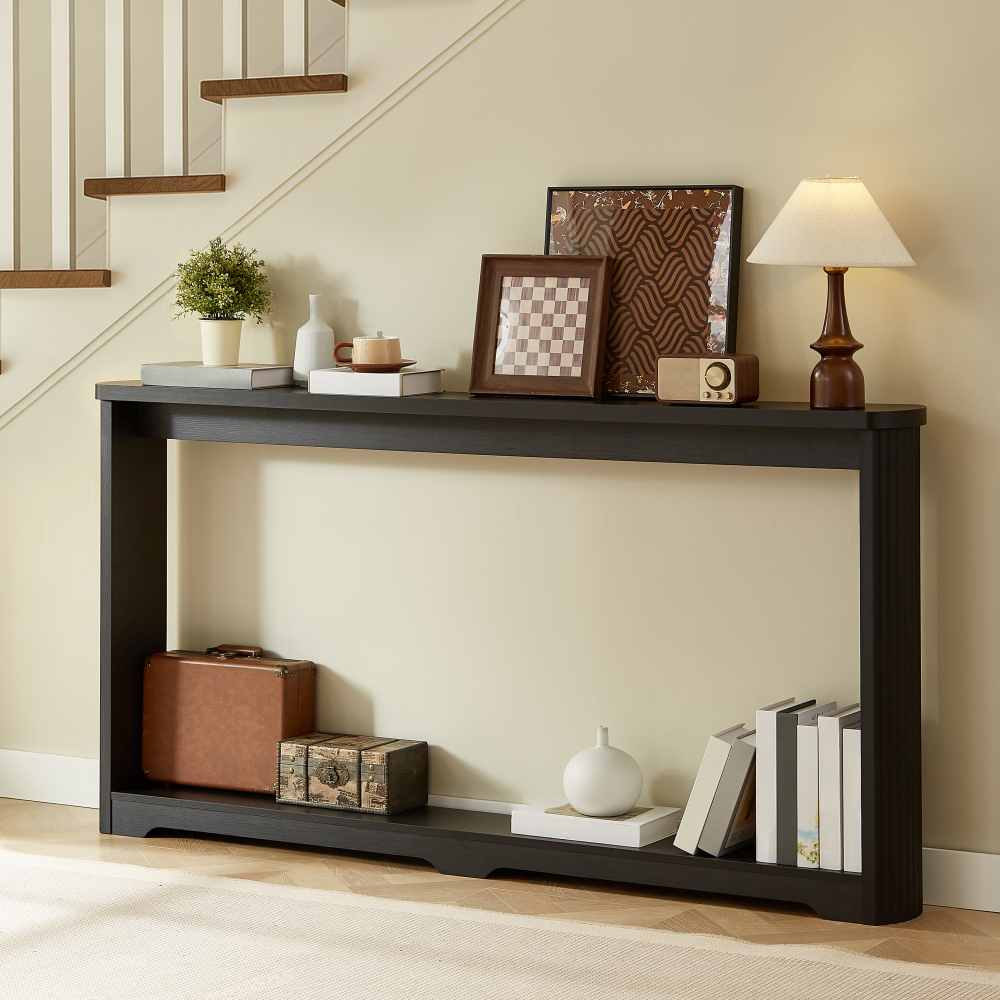70.1"corrugated texture storage table for entranceways, narrow wooden console sofa table, can be placed behind the sofa, suitable for entranceways, corridors, and front door.Black.70.1"L*8.7"W*35.5"H