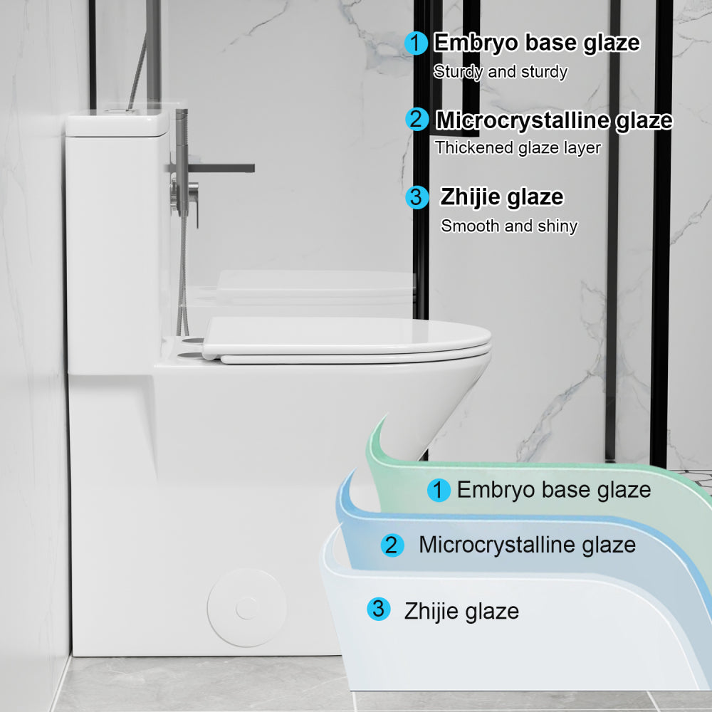 1.1/1.6 GPF Tornado Flush One-Piece Toilet with Comfort Chair Seat ADA Height 17",Powerful & Quiet Dual Flush Modern Toilet,Siphonic S-trap 12",Rimless Bowl with Soft Closing Seat,Gloss White GW-005