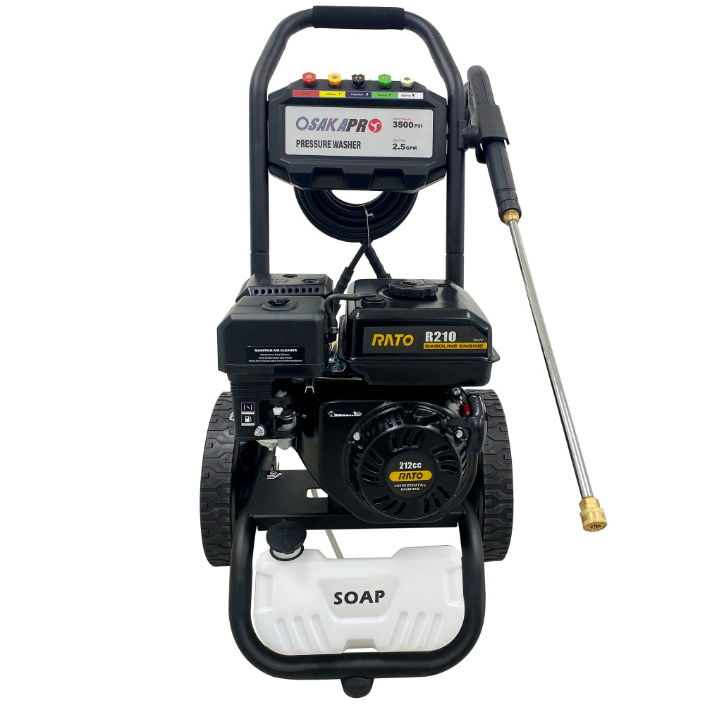 3500PSI Gas Pressure Washer, 2.5GPM Gas Powered High Pressure Washer with 212CC RATO Engine, 5PCS Adjustable Nozzles, Onboard Soap Tank, Spray Gun and Wand, Multi use. Black Color