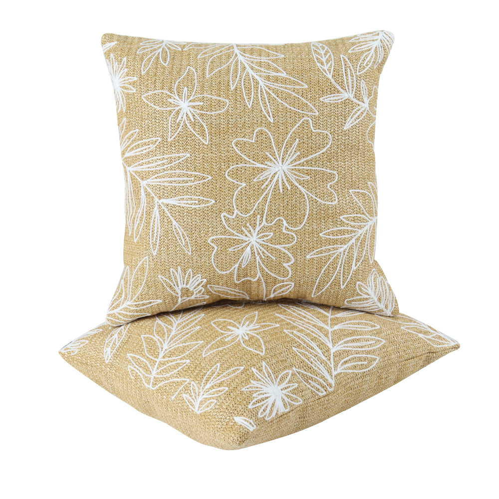 Outdoor/Indoor Throw Pillows, Decorative Throw Pillows with Inserts, Simulated Straw Weaving 18"x18" Square Pillows for Bed, Couch, Sofa and Patio Furniture (Set of 2, Casual Flowers)