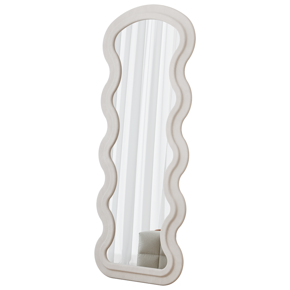 Flannel Full Length Wave  Floor Mirror  for Bedroom living room Hanging or Against The Wall(white)