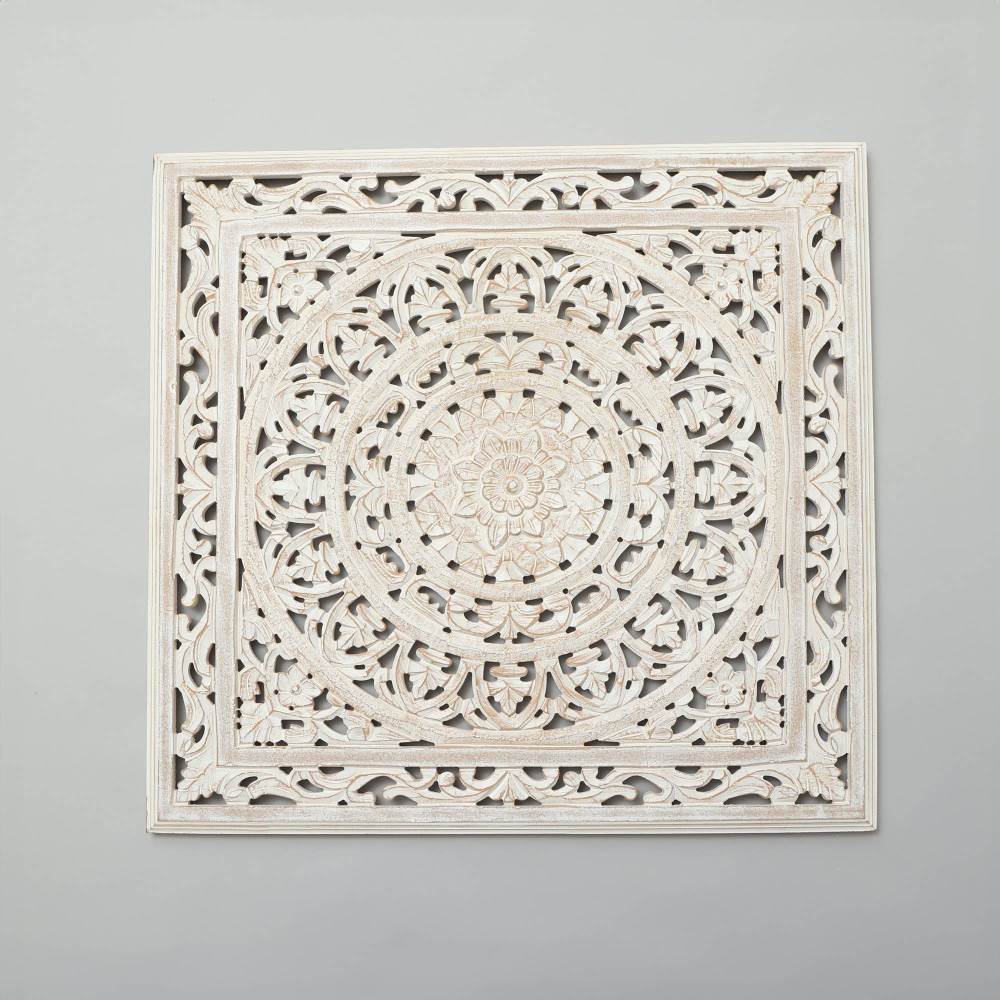 White Square Shape Handcrafted Wooden Wall Decor – 36"x36" Elegant Home Accent