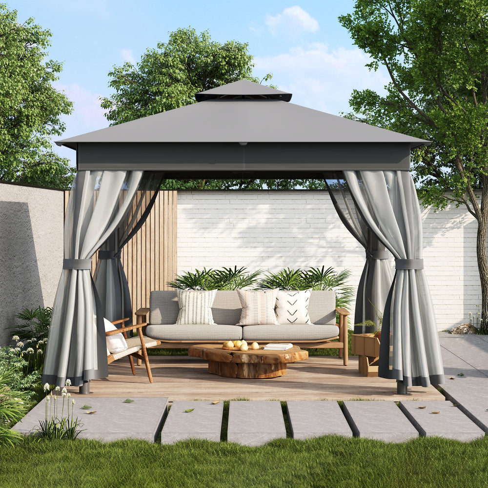 TREXM 10x10 Outdoor Gazebo Tent with Double Roofs, Patio Gazebo with Mosquito Netting, Patio Canopy for Backyard, Garden, Lawn and Deck (Grey)