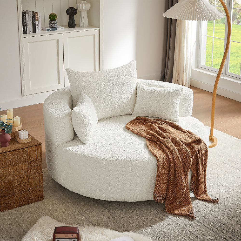 360° Swivel Chair Accent Barrel Chair Swivel Round Sofa Chair with 3 Removable Pillows for Living Room, Bedroom, Office and Hotel,Beige