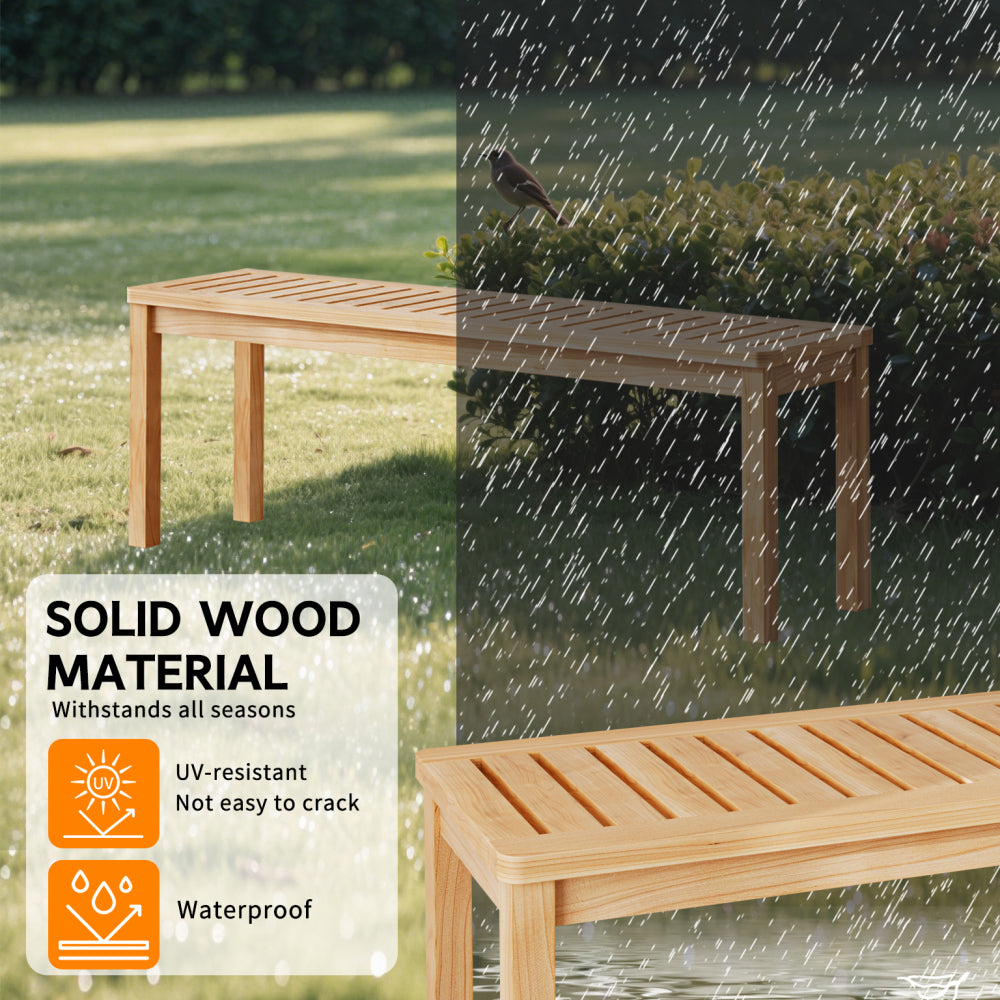 52.1" Outdoor Solid Wood Knot-Free Pine Backless Dining Swimming Pool Beach Bench with Slatted Seat – Modern Bench, Perfect for Patio, Backyard, Entryway, Hallway, Living Room, Bedroom, Front Door