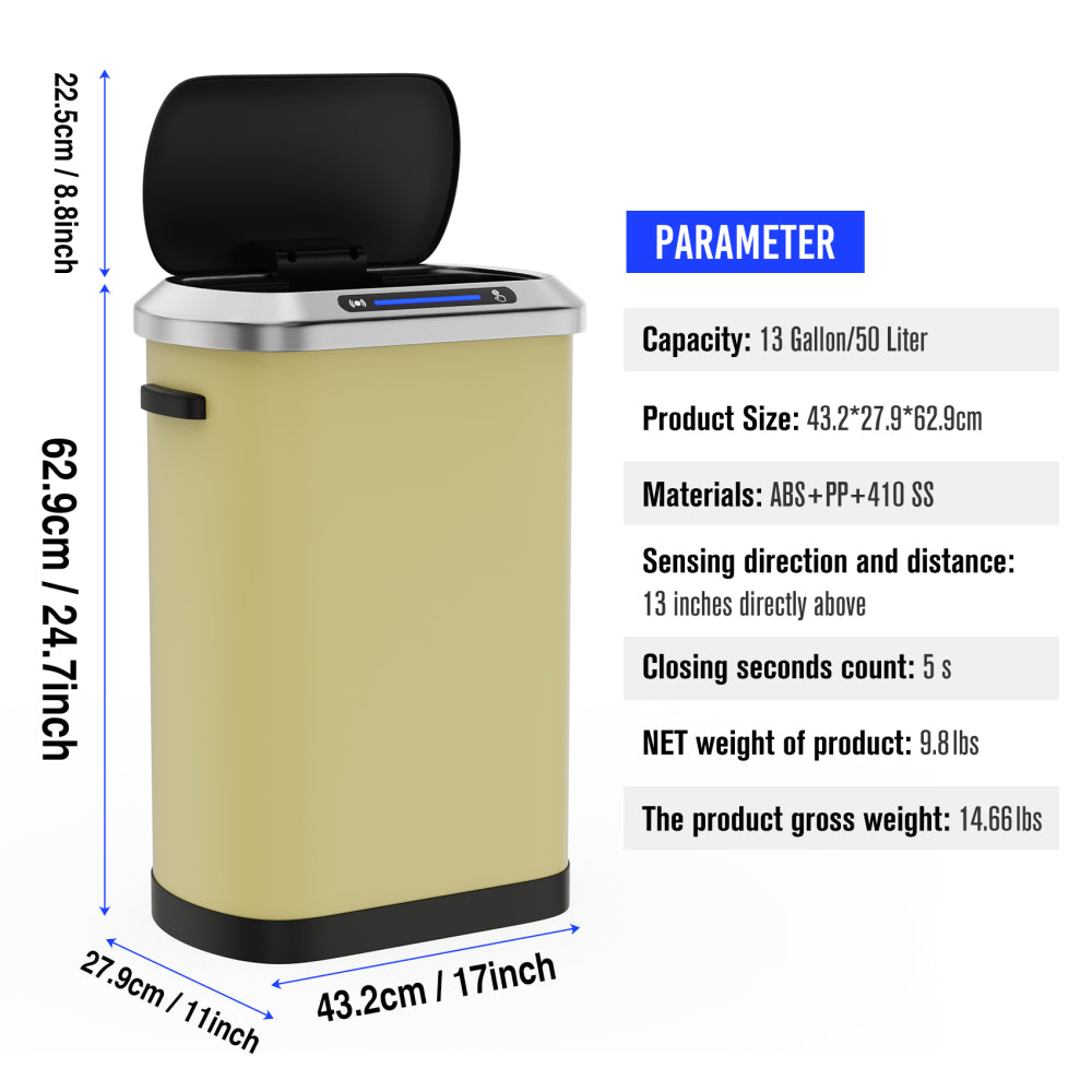 50L Smart automatic Trash Cans -  Full Intelligent Sensor  -yellow