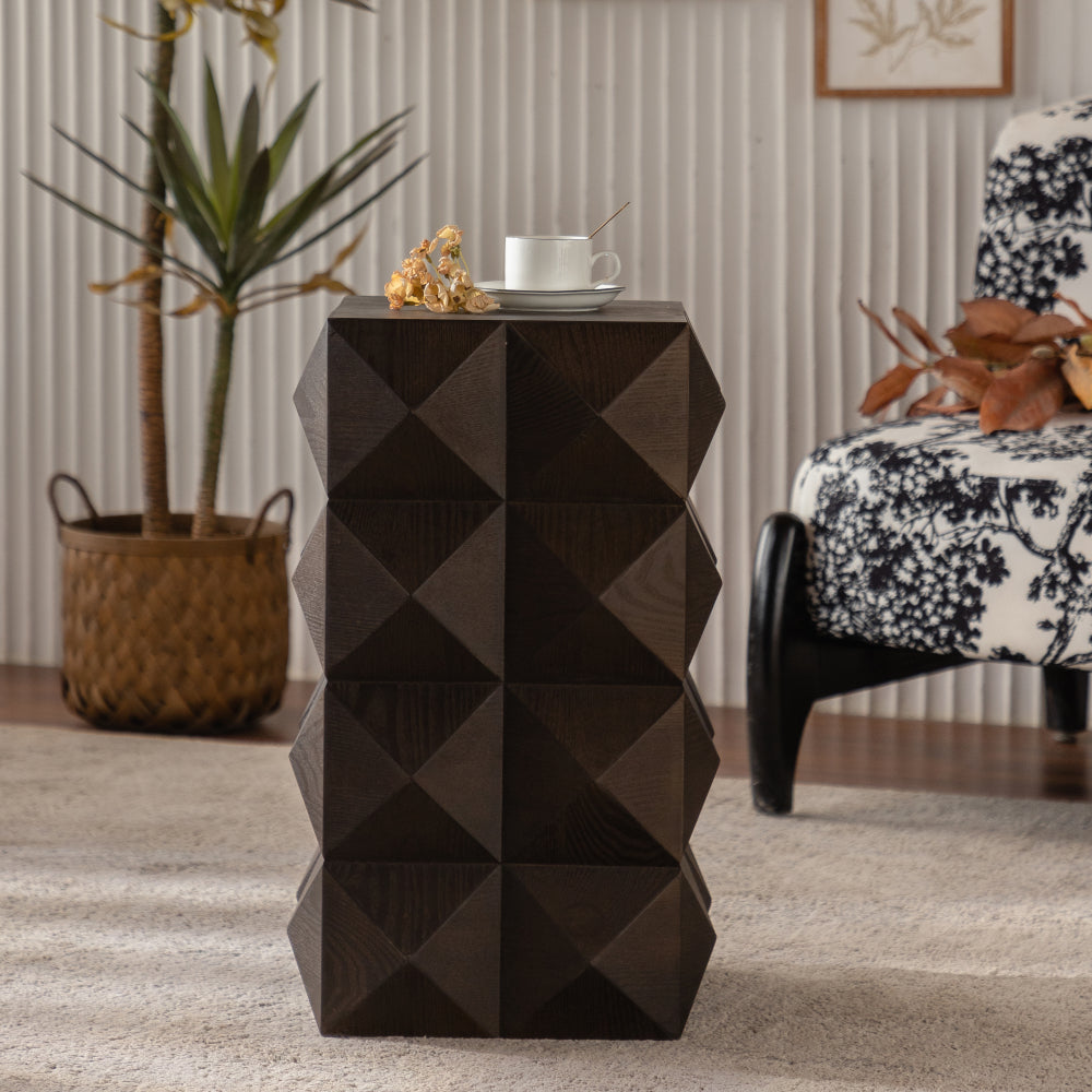 23.62"Height Three-dimensional Embossed  Pattern Design Retro Side Table,Retro Wooden Nightstand