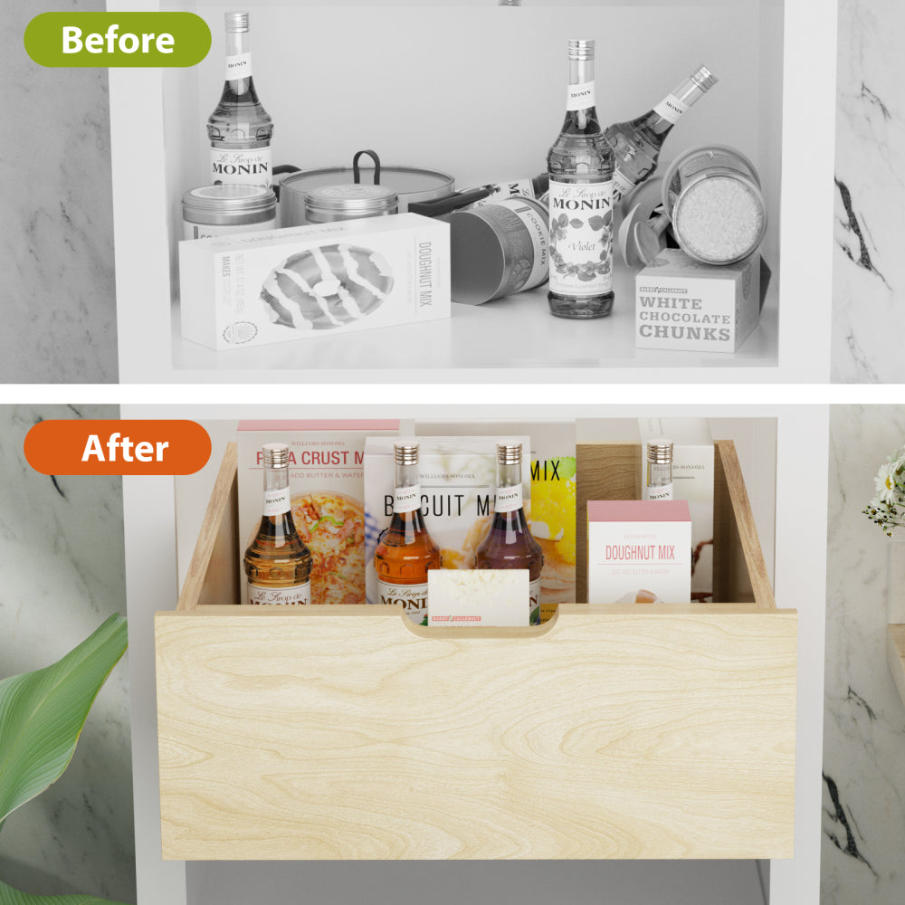 Hard Close Pull Out Cabinet Organizer 8" High Drawer 19½" W x 21" D Wood Slide Out Shelves Cabinet Storage Organizer with Full Extension Rail Slides Pull Out Drawer for Kitchens Cabinet Pantry