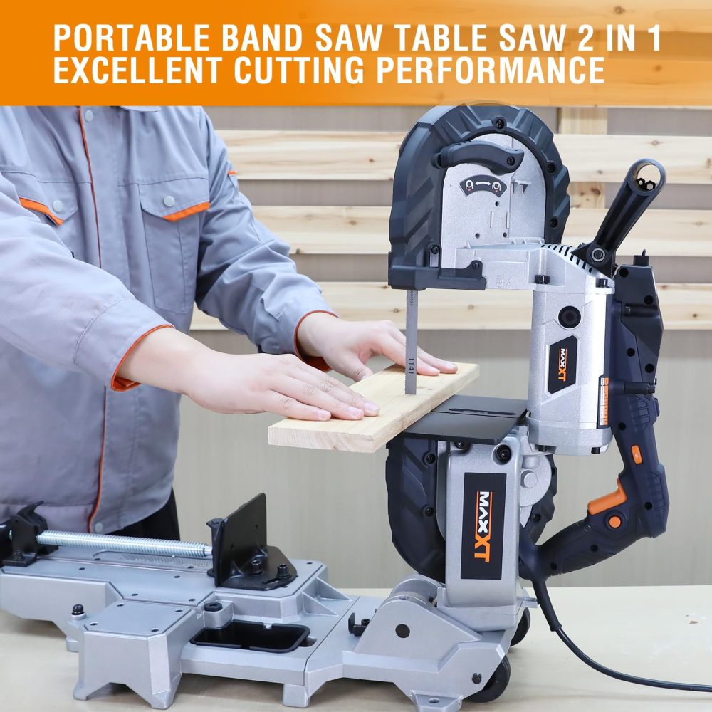 Band Saw with Lightweight Aluminum Base, 10 Amp 5 Inch Deep Cut Bandsaw, Variable Speed Handheld Automatic Multipurpose Cut with Carrying Wheels Portable Metal Saw, Band Saws for Metal Wood