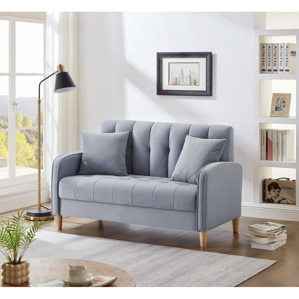 Modern Design Couch for Living Room Department Small Space Loveseat Smooth Velvet Upholstered Tufted Sofa Light Blue