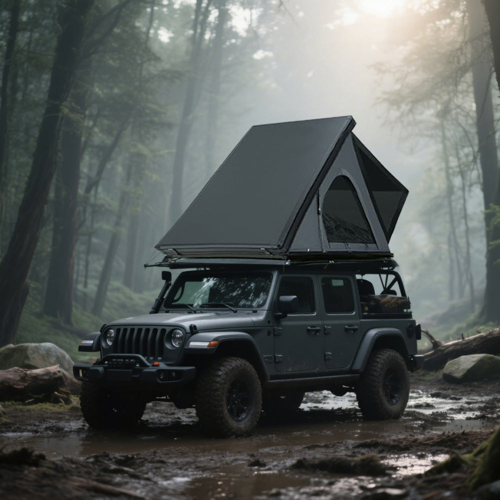 Thin And Light Version Rooftop Tent Hard Shell - Aluminium Roof Top Tent,With Tri-Color LED Strip Light & 1.97" Thick memory foam mattress,for Car SUV Truck Camping