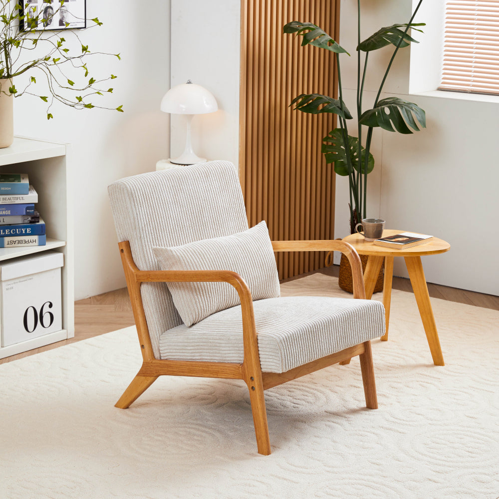 Mid-Century Modern Accent Chair, Arm Chair Living Room Chairs with Pillow Upholstered Reading Chair with Solid Wood Frame & Living Room Bedroom Balcony (beige)