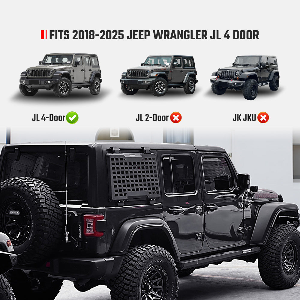 Rear Window Molle Panel Modular Storage Panel System Rear Window Protective Decoration for 2018-2023 Jeep Wrangler JL 4 Doors, Right side (Passenger Side)