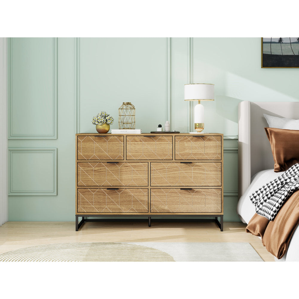 Modern 7 Drawer Dresser Wood Cabinet (Walnut)