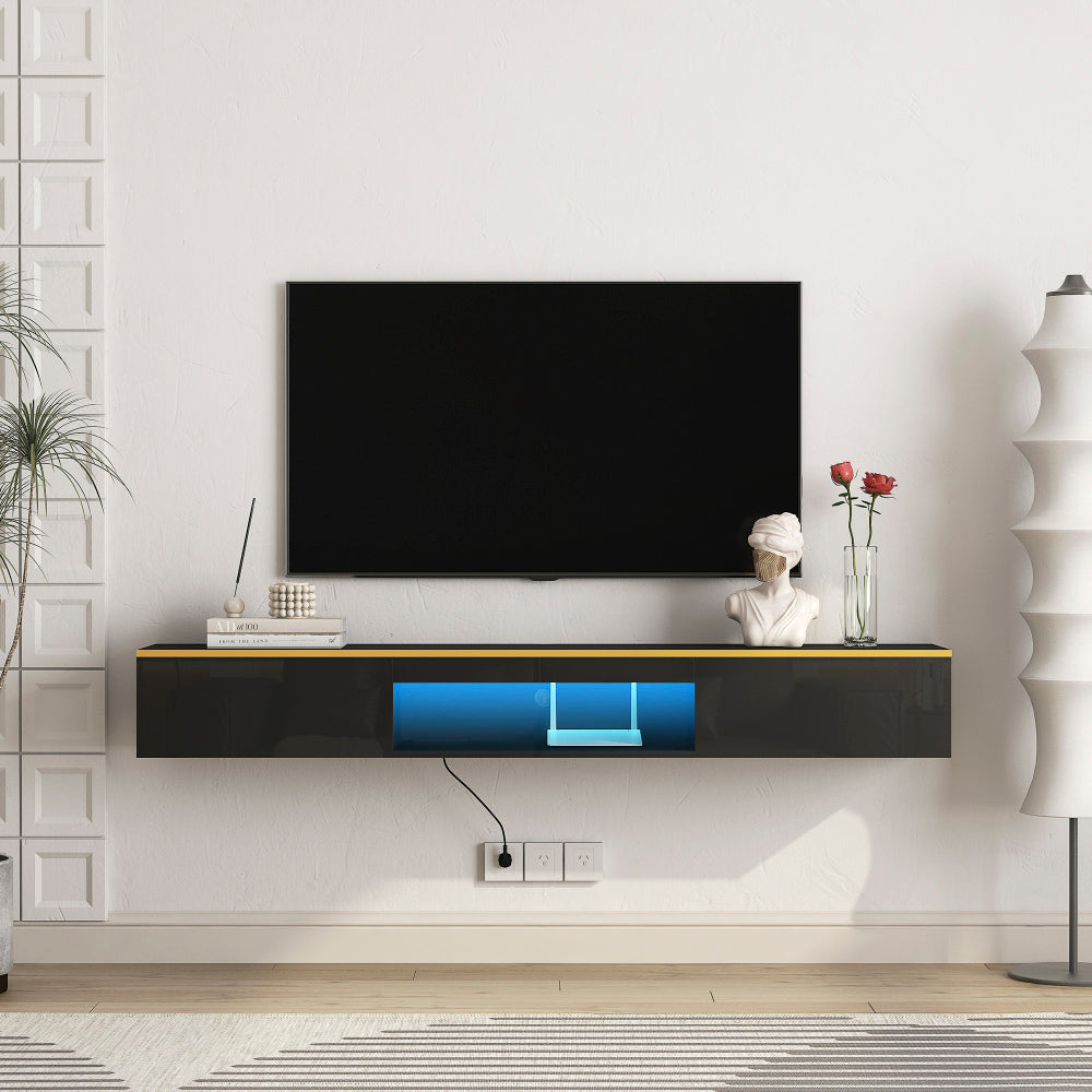 Floating TV Stand Wall Mounted with 16 Color LEDs,63" Modern TV Stand, Floating TV Cabinet Entertainment Center for 55 60 65 Inch TV,Black