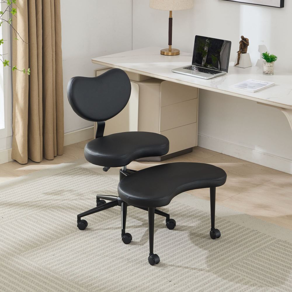 Meditation Chair Plus, Cross Legged Chair with Wheels, ADHD Chair, Criss Cross Desk Chair with Lumbar Support and Adjustable Stool, Flexible Design for Fidgety Sitters, Black PU