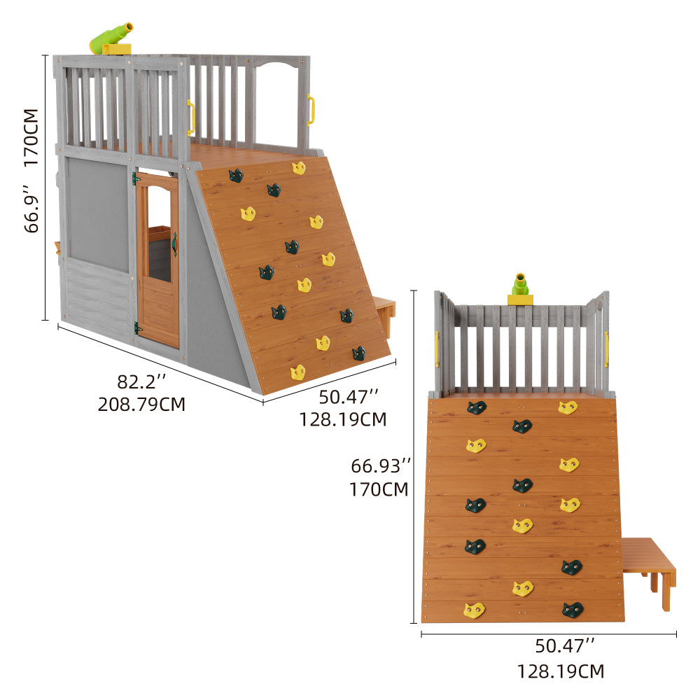 Large Sturdy Wooden Playhouse for Kids Realistic Modern Design Lookout Post Telescope Climb Ramp-for 5-8 Children's Outdoor Play
