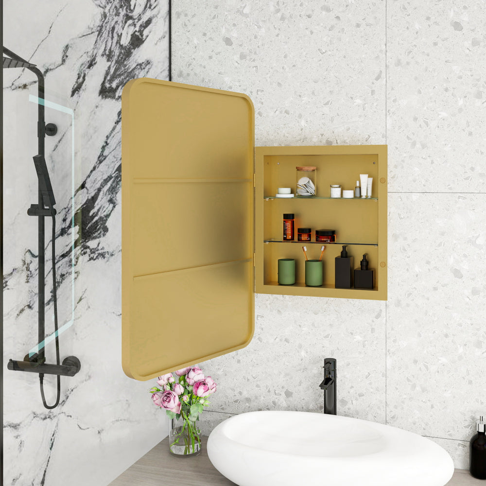 Rectangle Medicine Cabinet Mirror Bathroom Mirror with Storage Wall Mounted Medicine Mirror Cabinet with LDE,Golden