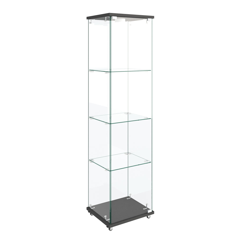 Modern Glass Display Cabinet with LED lights, Quick-assembly Antique Cabinet, Tempered Glass Bookshelf, Suitable for Living Room and Bedrooms, 1-door 4-shelf, Black