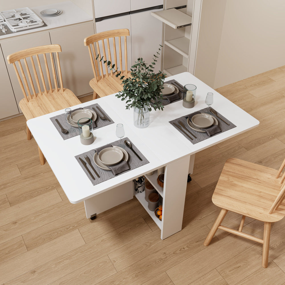 Fully unfolded 51.18 inches white foldable table, suitable for small family table or display table convenient, home simple long table, simple and lightweight
