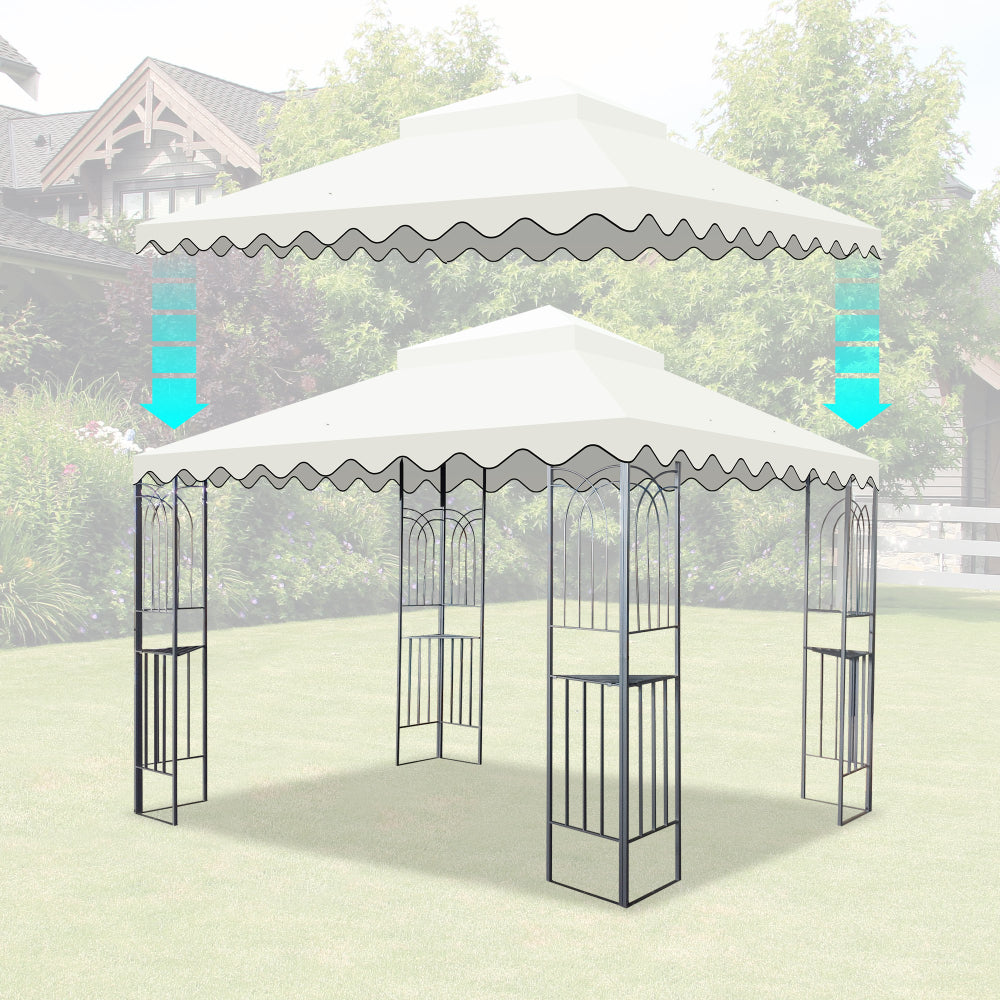 10x10 Ft Outdoor Patio Gazebo Replacement Canopy,Double Tiered Gazebo Tent Roof Top Cover Only wavy border(Frame Not Include)-Beige