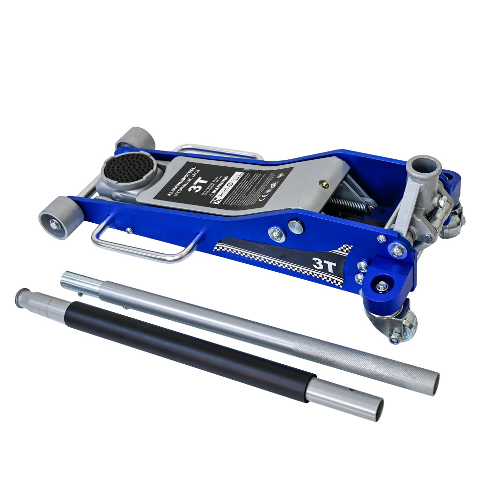 3T Aluminum Iron Horizontal Jack/Hydraulic Trolley Service/Floor Jack with Extra Saddle (Fits: SUVs and Extended Height Trucks): 3 Ton (6,600 lb) Capacity, Blue&Silver