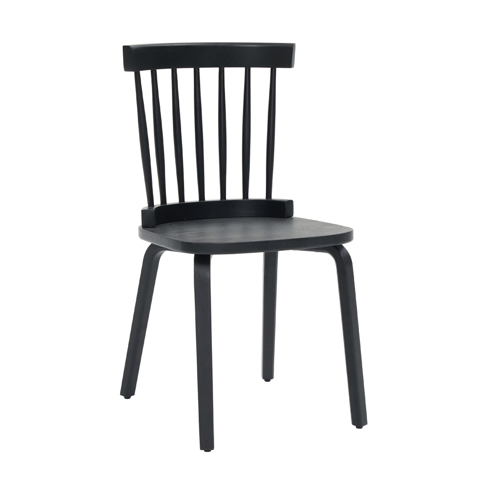 Wood Dining Chairs Set of 2 Farmhouse Spindle Back, Widen Seat, Modern Mid-Century Country Style, Black