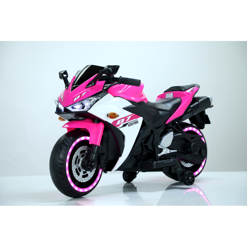 Electric motorcycle/ 12V Kids toys motorcycle/Kids electric car/electric ride on toys  for  3 4 5 6 years Boys Girls with Training  Wheels/manual throttle/ drive by hand/Lighting  wheels