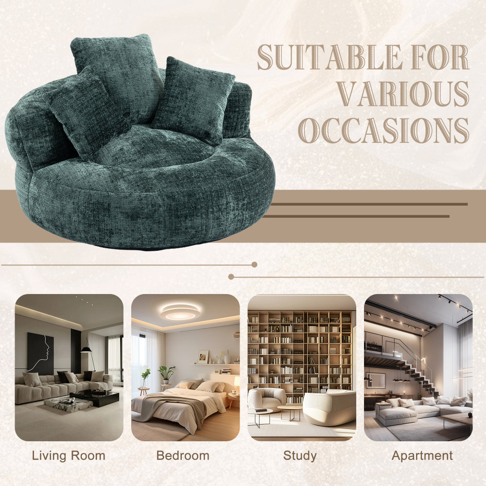 Lazy Sofa Durable Comfort Lounger High Back Bean Bag Chair Couch With Three Pillows for Adults and Kids, Indoor & Outdoor,  Single Gaming Sofa Chair For Bedroom,Office (Emerald Chenille)